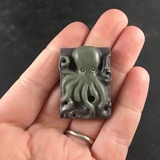 Carved Octopus Ribbon Jasper Stone Pendant Jewelry #fIY48HmBujI