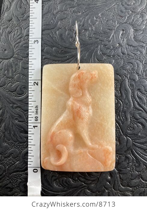 Carved Orange Jasper Sitting Dog Stone Jewelry Pendant - #3HhDd0GdOl0-5