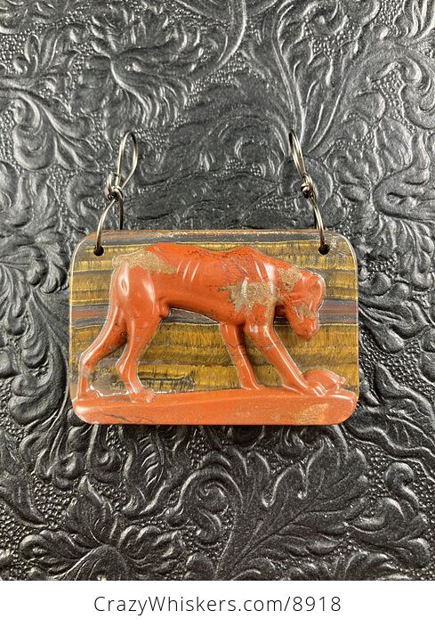 Carved Orange Jasper Sitting Dog Stone Jewelry Pendant - #plooVQlUS88-1