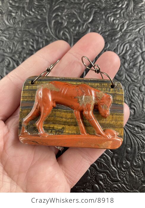 Carved Orange Jasper Sitting Dog Stone Jewelry Pendant - #plooVQlUS88-7
