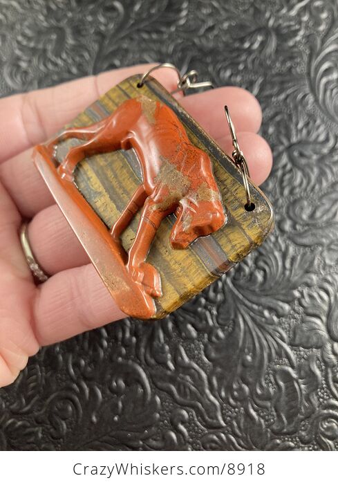 Carved Orange Jasper Sitting Dog Stone Jewelry Pendant - #plooVQlUS88-5
