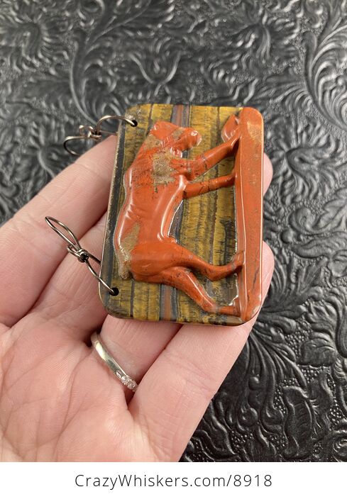Carved Orange Jasper Sitting Dog Stone Jewelry Pendant - #plooVQlUS88-4