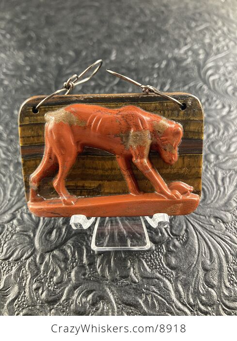 Carved Orange Jasper Sitting Dog Stone Jewelry Pendant - #plooVQlUS88-2