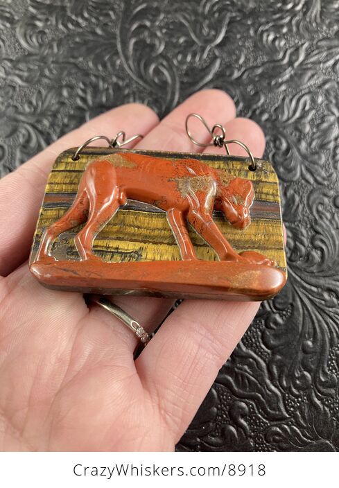 Carved Orange Jasper Sitting Dog Stone Jewelry Pendant - #plooVQlUS88-6