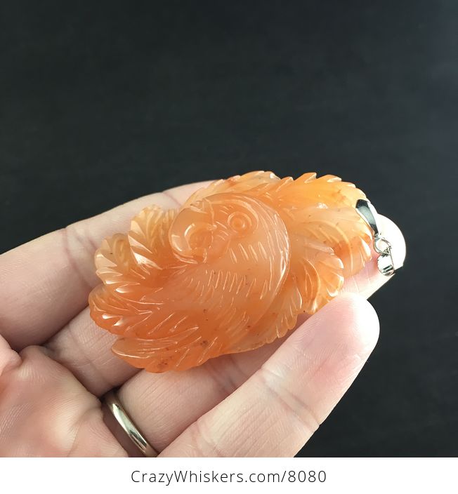 Carved Parrot Orange Chalcedony Stone Pendant Jewelry - #BykKUgvPrXE-3
