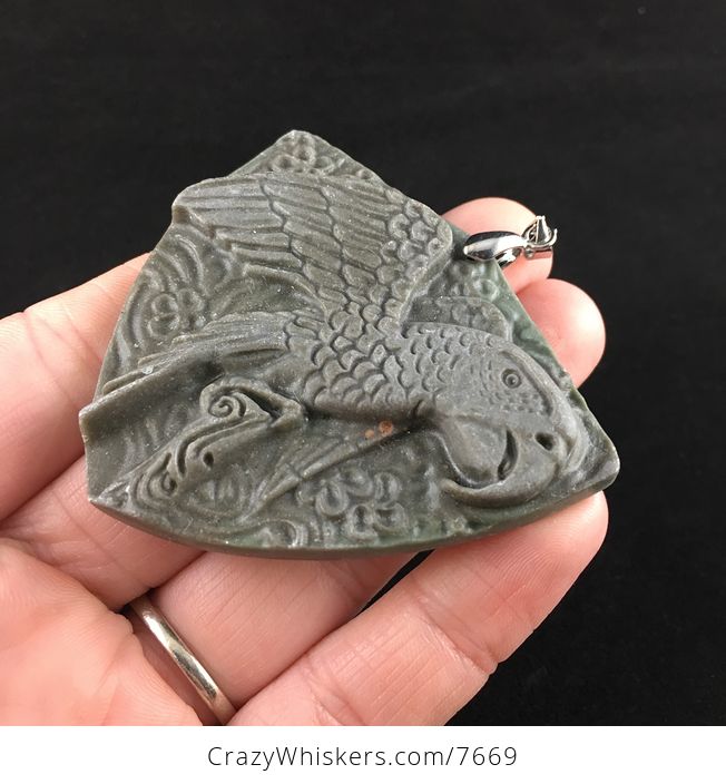 Carved Parrot Ribbon Jasper Stone Pendant Jewelry - #vRaAEd9rxVc-3