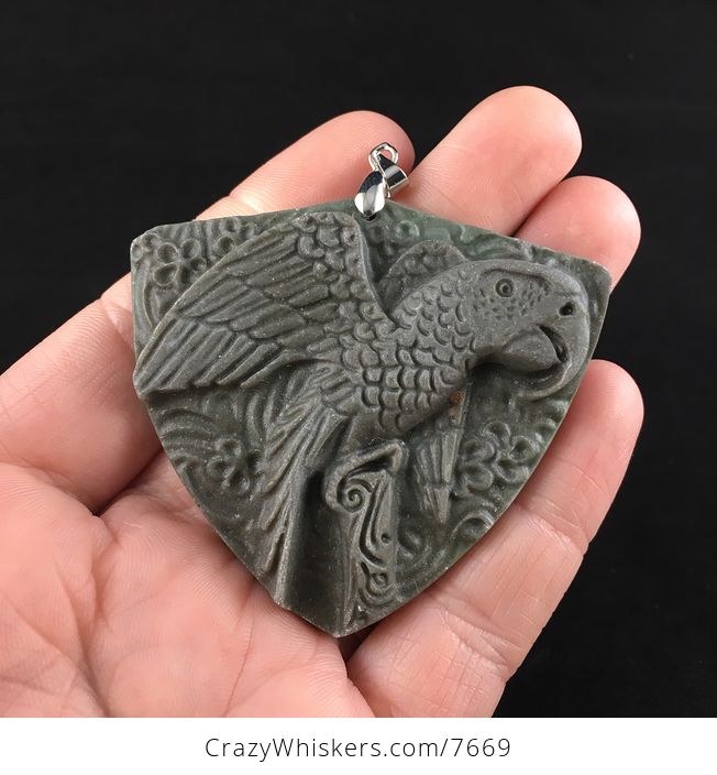 Carved Parrot Ribbon Jasper Stone Pendant Jewelry - #vRaAEd9rxVc-1