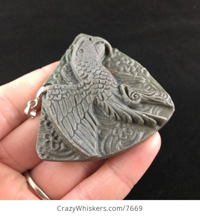 Carved Parrot Ribbon Jasper Stone Pendant Jewelry - #vRaAEd9rxVc-4