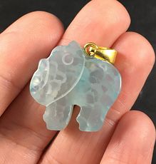 Carved Pastel Blue Elephant Shaped Druzy Agate Stone Pendant #wQ7Wjm0UVVY
