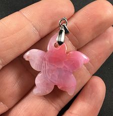 Carved Pink Star Shaped Dendrite Druzy Agate Stone Pendant #K0Le7B754to