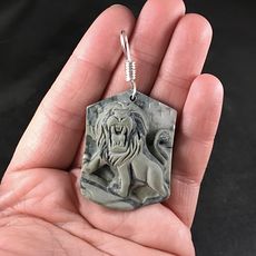 Carved Ribbon Jasper Angry Roaring Male Lion Pendant #bwcpDBmg0wI