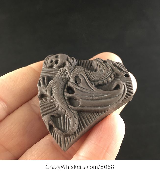 Carved Ribbon Jasper Stone Dragon Pendant Jewelry - #8TOo6GEmWHc-3