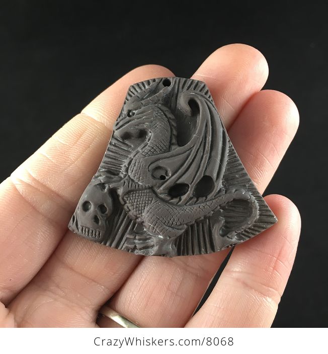 Carved Ribbon Jasper Stone Dragon Pendant Jewelry - #8TOo6GEmWHc-1