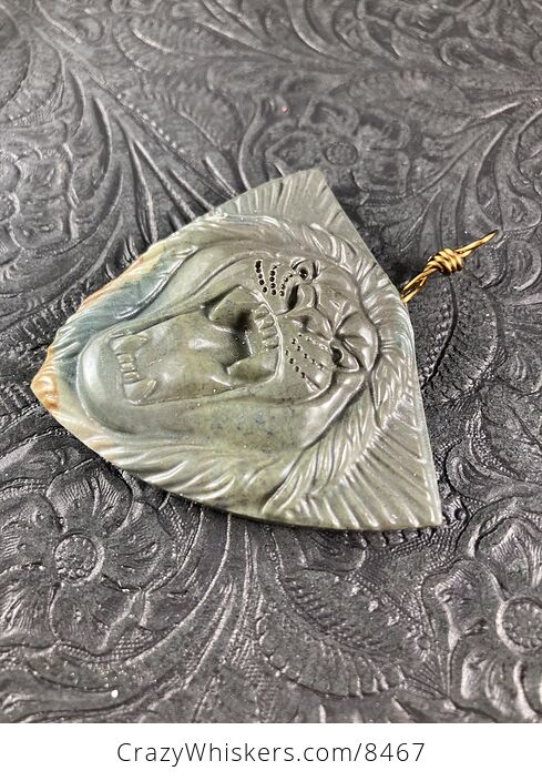 Carved Roaring Lion Face Succor Creek Jasper Stone Pendant Jewelry - #nzJAcQhhfg4-4