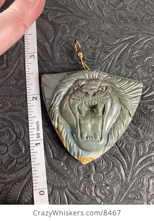 Carved Roaring Lion Face Succor Creek Jasper Stone Pendant Jewelry - #nzJAcQhhfg4-2