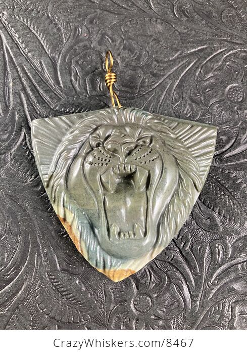 Carved Roaring Lion Face Succor Creek Jasper Stone Pendant Jewelry - #nzJAcQhhfg4-1