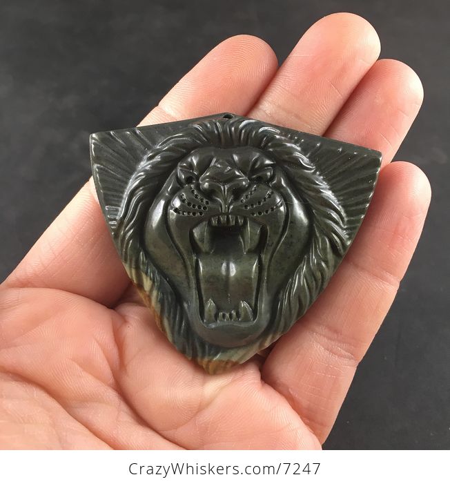 Carved Roaring Lion Face Succor Creek Jasper Stone Pendant Jewelry - #ydiH4qAW4jU-1