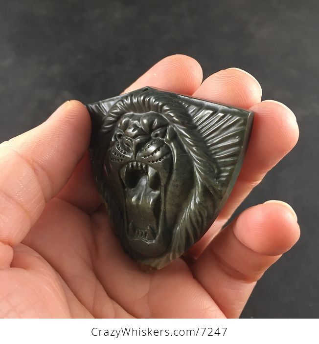 Carved Roaring Lion Face Succor Creek Jasper Stone Pendant Necklace Jewelry - #ydiH4qAW4jU-2