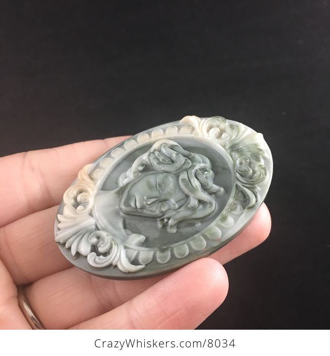 Carved Round Medusa Gorgon Ribbon Jasper Stone Jewelry Pendant Greek Mythology - #yA0uFwkkfUk-5