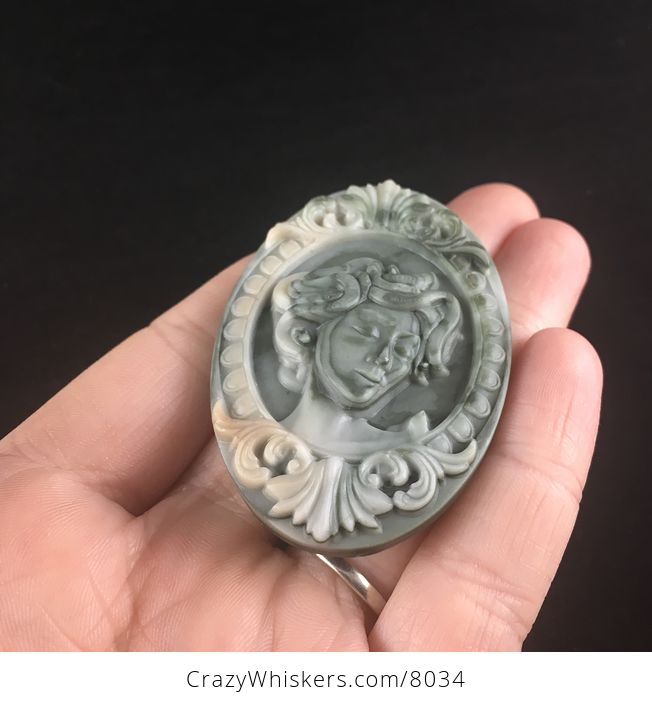 Carved Round Medusa Gorgon Ribbon Jasper Stone Jewelry Pendant Greek Mythology - #yA0uFwkkfUk-6