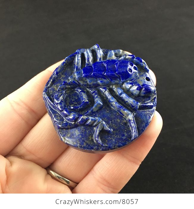Carved Scorpion in Blue Lapis Lazuli Stone Jewelry Pendant - #VzO9V4poKeQ-3