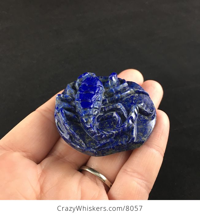Carved Scorpion in Blue Lapis Lazuli Stone Jewelry Pendant - #VzO9V4poKeQ-2