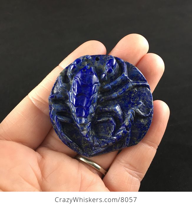 Carved Scorpion in Blue Lapis Lazuli Stone Jewelry Pendant - #VzO9V4poKeQ-1