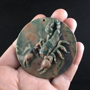 Carved Scorpion in Ribbon Jasper Stone Jewelry Pendant #GfiksnW3VAQ
