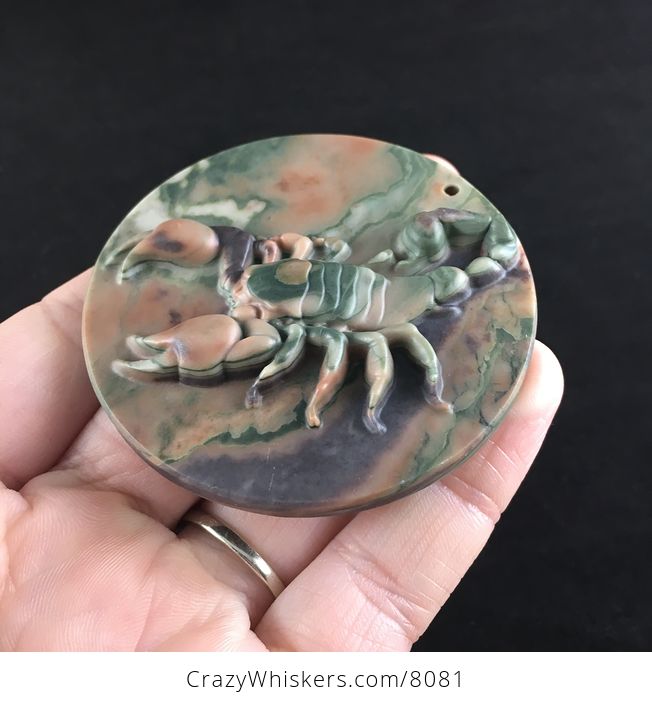 Carved Scorpion in Ribbon Jasper Stone Jewelry Pendant - #GfiksnW3VAQ-3