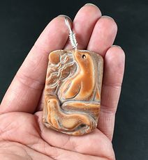Carved Seals and Moon Red Jasper Stone Pendant with Wire Bail #sgCgbRINvFQ