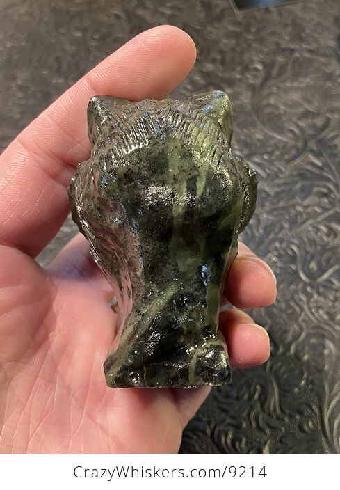 Carved Serpentine Tiger Head Bust Figurine in Dark Green Stone - #kYC73MRgwNg-4