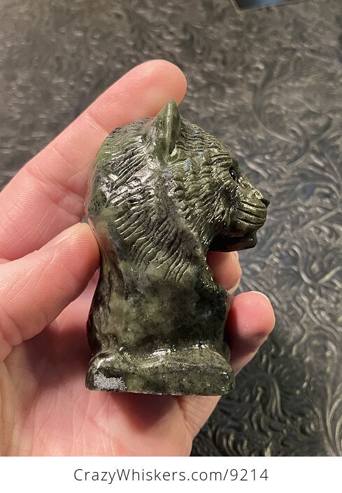 Carved Serpentine Tiger Head Bust Figurine in Dark Green Stone - #kYC73MRgwNg-5