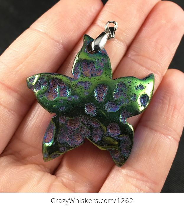 Carved Star Shaped Green and Purple Stone Pendant - #ahOKg2uv1Dk-1