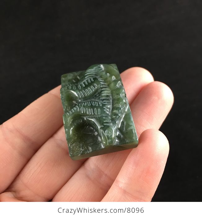 Carved Stegosaurus Dinosaur Green Jasper Stone Pendant Jewelry - #Cq5tHh2MFlg-3