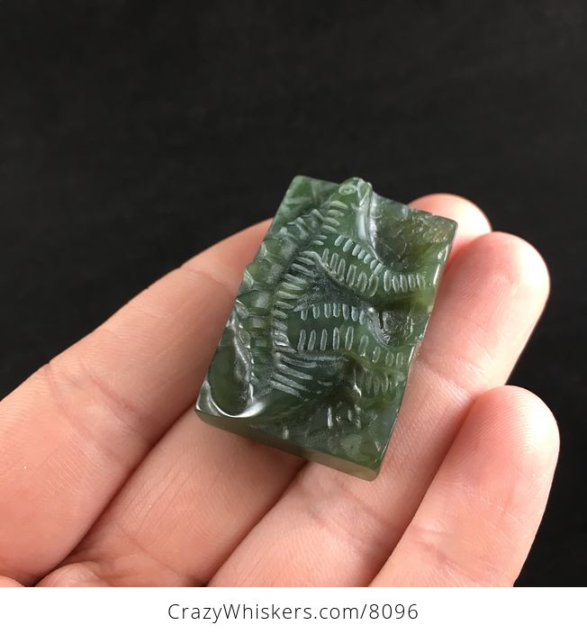 Carved Stegosaurus Dinosaur Green Jasper Stone Pendant Jewelry - #Cq5tHh2MFlg-4