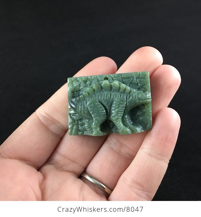 Carved Stegosaurus Dinosaur Green Jasper Stone Pendant Jewelry - #lcwHzcxMfag-1