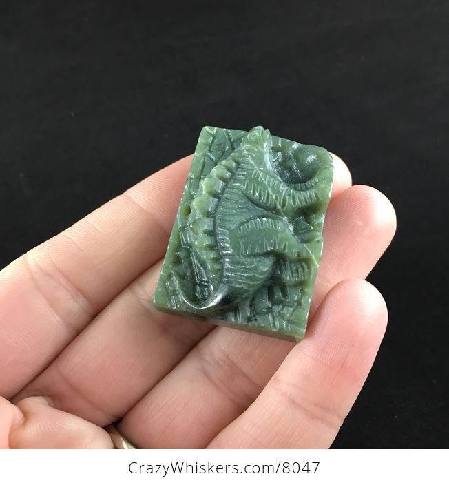 Carved Stegosaurus Dinosaur Green Jasper Stone Pendant Jewelry - #lcwHzcxMfag-4