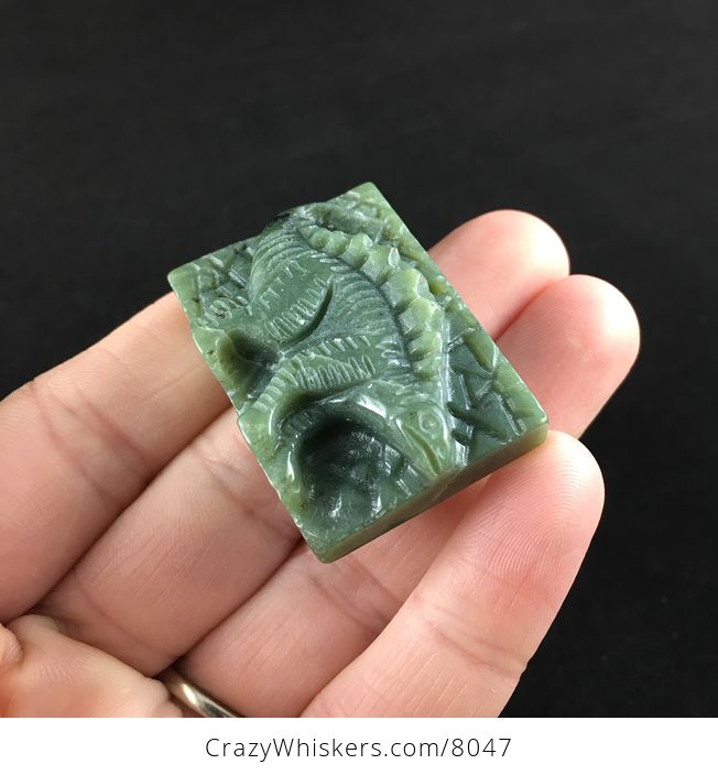 Carved Stegosaurus Dinosaur Green Jasper Stone Pendant Jewelry - #lcwHzcxMfag-3