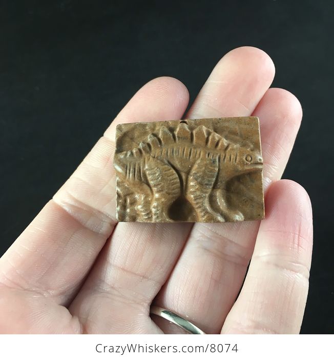 Carved Stegosaurus Dinosaur Picture Jasper Stone Pendant Jewelry - #gpybLrYjyH0-1