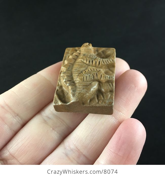 Carved Stegosaurus Dinosaur Picture Jasper Stone Pendant Jewelry - #gpybLrYjyH0-3