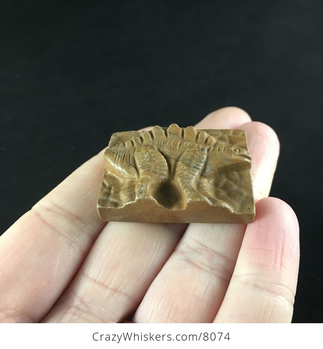 Carved Stegosaurus Dinosaur Picture Jasper Stone Pendant Jewelry - #gpybLrYjyH0-5