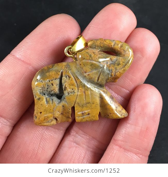 Carved Stone Walking Elephant Pendant Necklace - #0RlQyZJuRnE-2