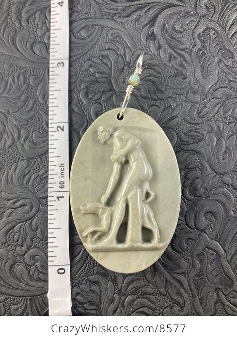 Carved Succor Creek Jasper Man and Dog Stone Jewelry Pendant Mini Art Ornament - #rOoMtRl1Z0c-6