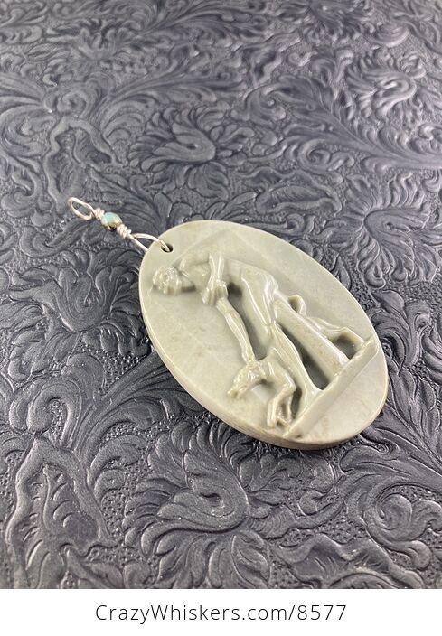 Carved Succor Creek Jasper Man and Dog Stone Jewelry Pendant Mini Art Ornament - #rOoMtRl1Z0c-5