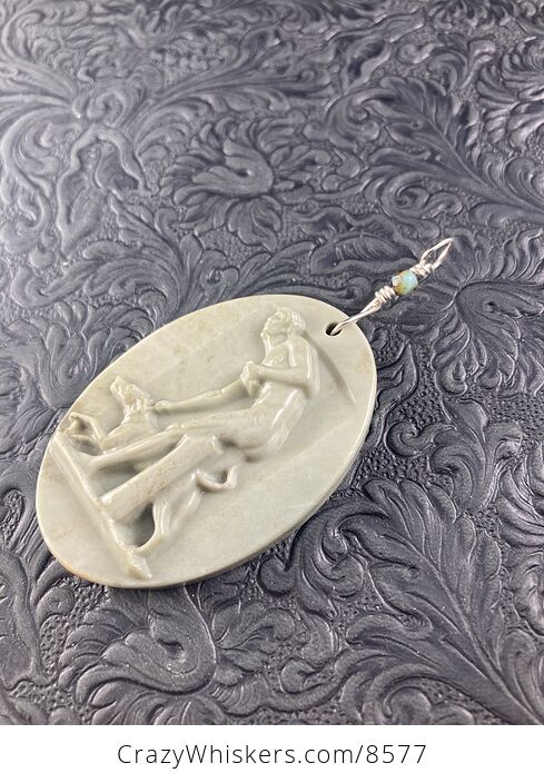 Carved Succor Creek Jasper Man and Dog Stone Jewelry Pendant Mini Art Ornament - #rOoMtRl1Z0c-4