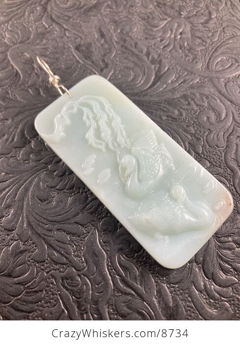 Carved Swan Pair Amazonite Stone Pendant Jewelry Ornament Mini Art - #PwMI4o5tP1U-5