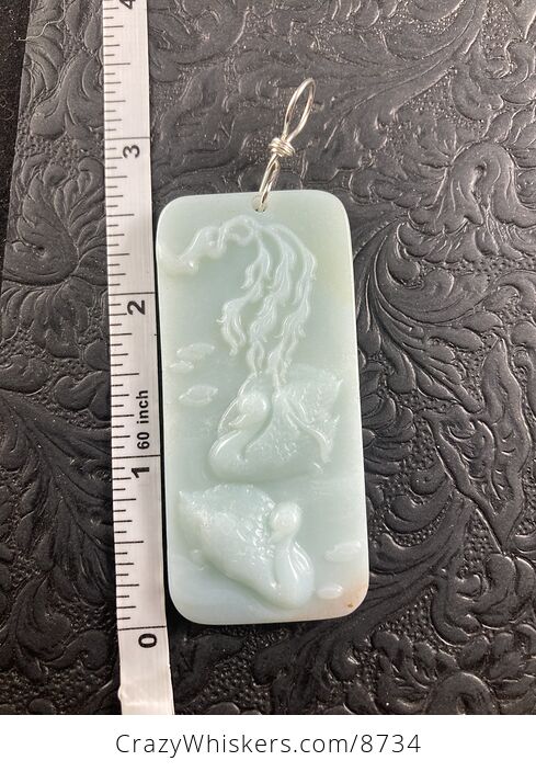 Carved Swan Pair Amazonite Stone Pendant Jewelry Ornament Mini Art - #PwMI4o5tP1U-6