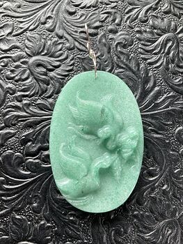 Carved Swan Pair Aventurine Stone Pendant Jewelry Ornament Mini Art #BqMpdHeArw4