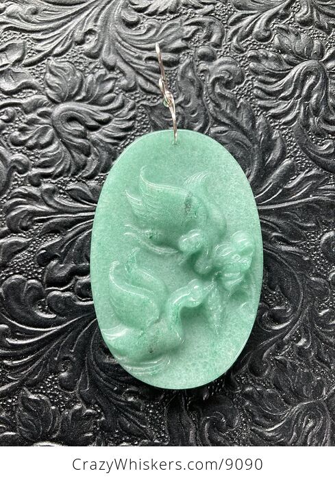 Carved Swan Pair Aventurine Stone Pendant Jewelry Ornament Mini Art - #BqMpdHeArw4-1