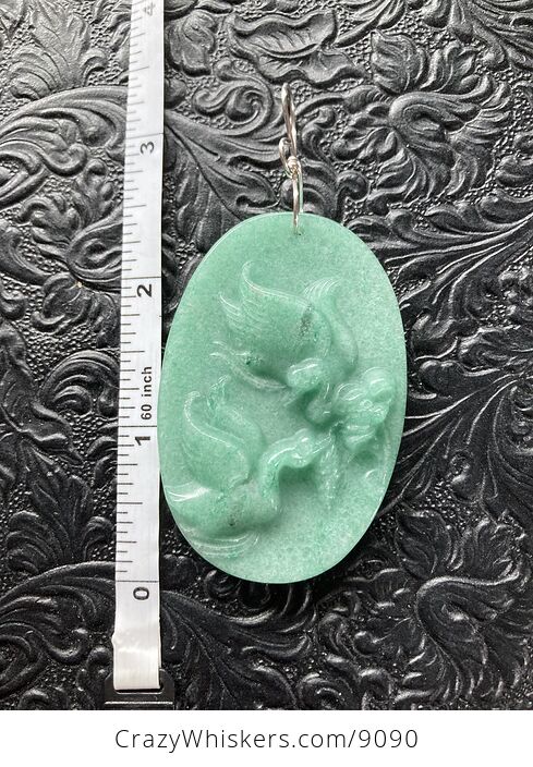 Carved Swan Pair Aventurine Stone Pendant Jewelry Ornament Mini Art - #BqMpdHeArw4-6